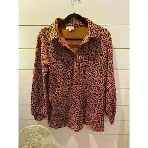 NWOT Entro Leopard Animal Print Long Sleeve Shorts Romper, sz S